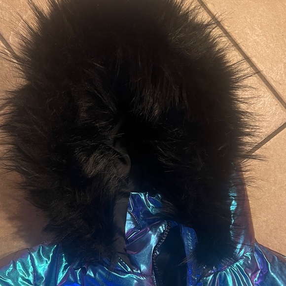 Dolls Kill Iridescent Ski Jacket with Black Faux Fur Hood - Picture 6 of 13
